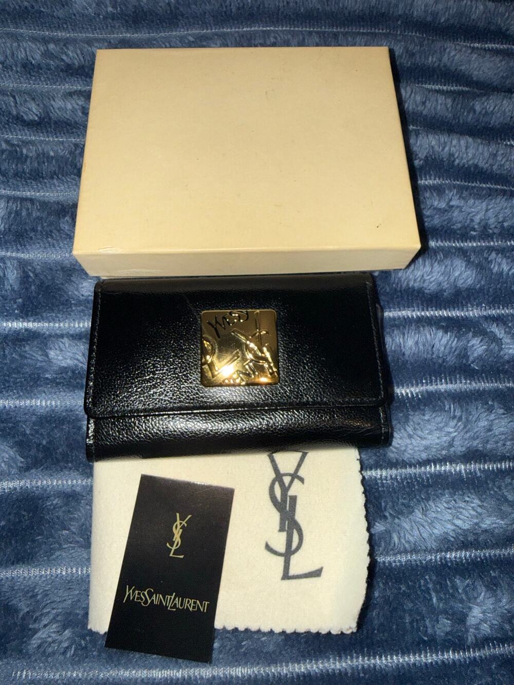 Vintage Yves Saint Laurent Black Textured Leather 4-Hook Key Case Wallet